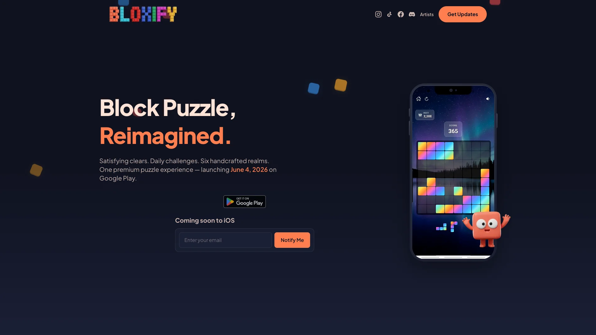 Bloxify mobile app landing page with app store download links