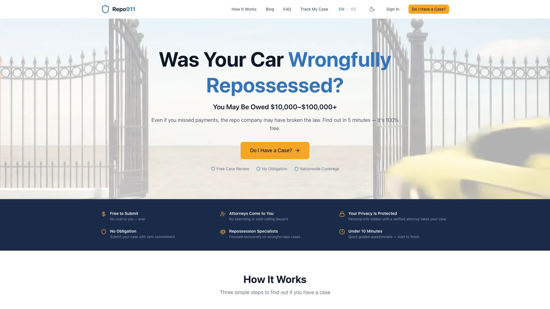 Repo911 case management platform with AI-powered document analysis